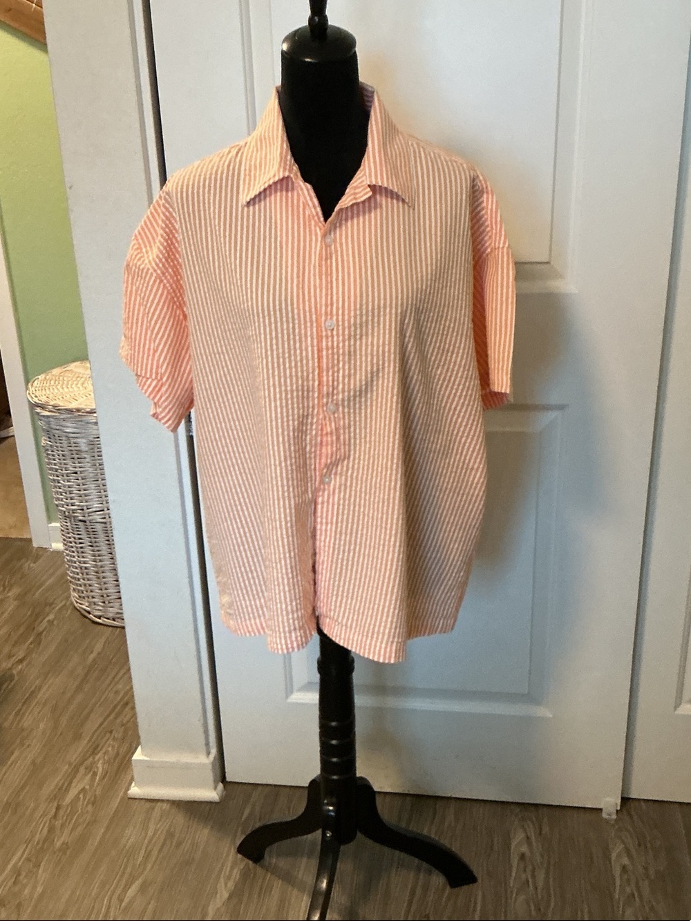 Daily Drills Stripe Short-Sleeve Button-Down Shirt XS